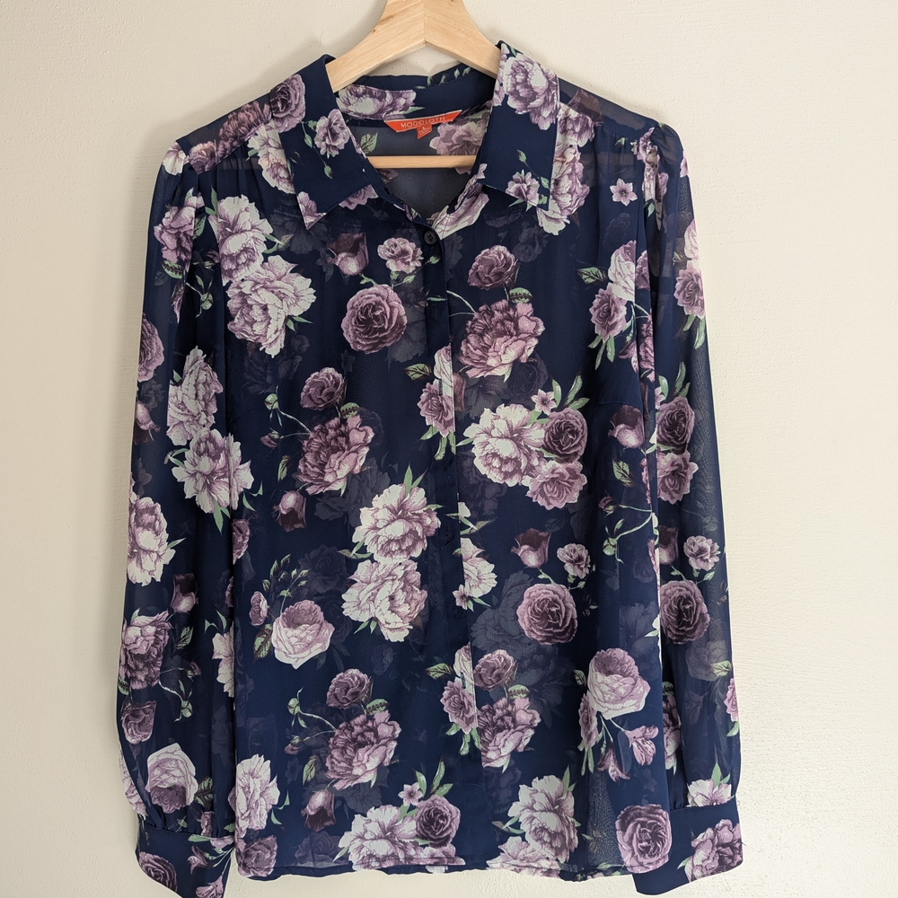 Modcloth Size L Floral Navy Blouse